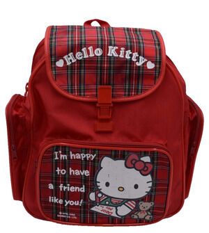 Vtg Sanrio Hello Kitty Backpack Small Red Book Bag - Happy to Have a Friend Like